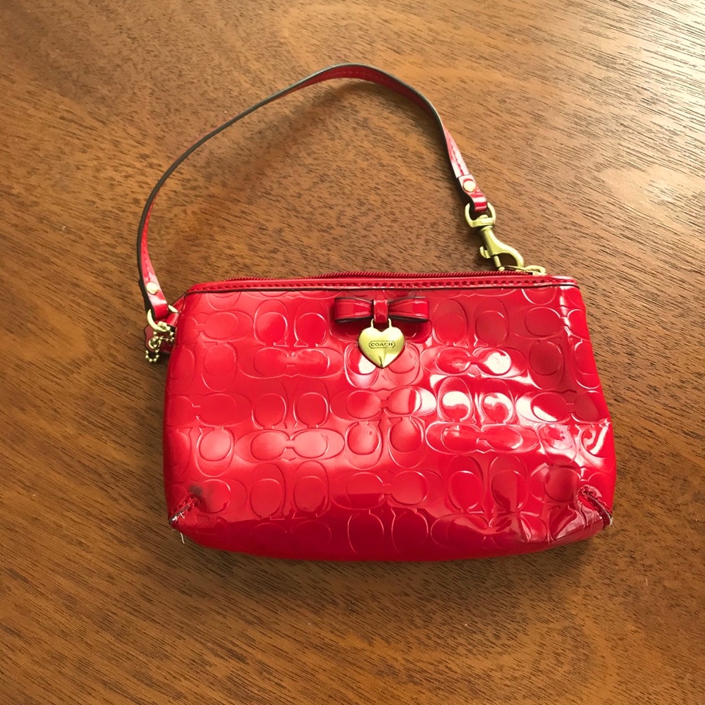 COPY - Red COACH patent wristlet